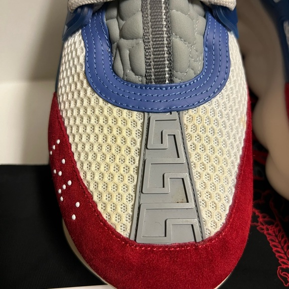 Versace Chain Reaction Platform Low Top Sneakers Blue Red Size 9.5 42.5 Repl Box - Picture 7 of 12